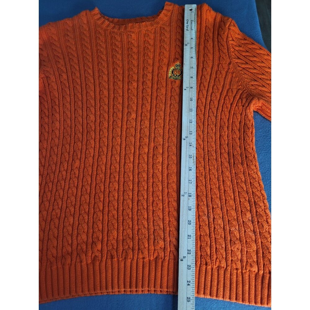 Lauren Ralph Lauren LG Crew Cable Knit Sweater Chunky Preppy Academia Orange - Picture 6 of 9